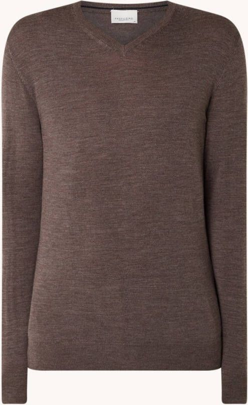 Profuomo Fijngebreide pullover van Merino wol met V hals