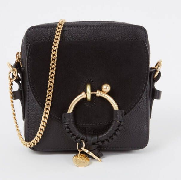 See by Chloé Joan Mini Crossbody Bag in Black Grained Cowskin and Suede , Zwart, Dames