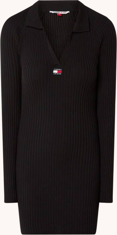 Tommy Jeans Zwarte Mini Jurk Tjw Collar Badge Sweater Dress