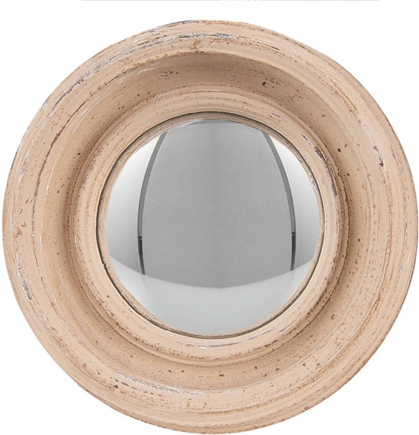 Clayre & Eef Spiegel Ø 16 Cm Beige Kunststof Rond Grote Spiegel Wand Spiegel Muur Spiegel Beige Grote Spiegel Wand