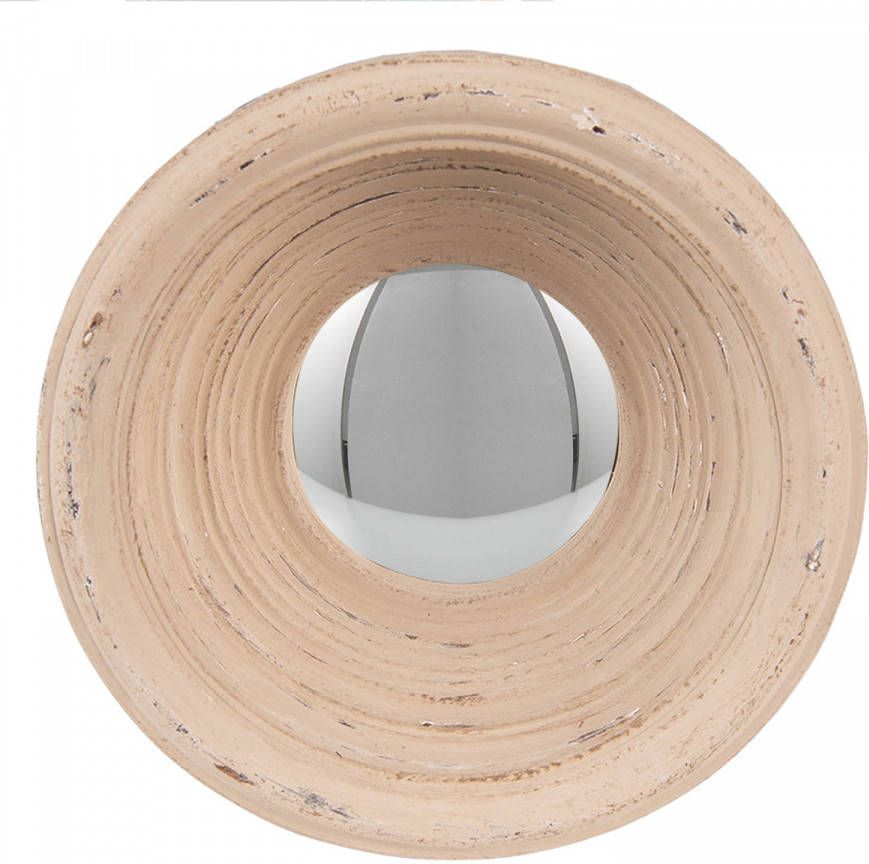 Clayre & Eef Spiegel Ø 19 Cm Beige Kunststof Rond Grote Spiegel Wand Spiegel Muur Spiegel Beige Grote Spiegel Wand