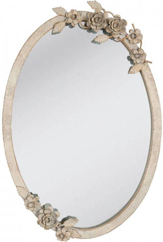 Clayre & Eef Spiegel 35x51 cm Beige Glas Rond Bloemen Grote Spiegel
