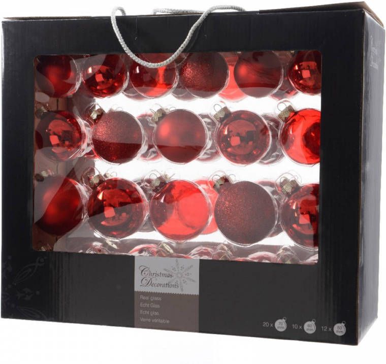Decoris Kerstballen Glas Mix Kerstboomversiering Ø5 7 cm Rood 42 stuks