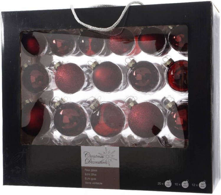 Shoppartners Kerstbal Glas Gl mt glit tr/assorted/ossenbloed