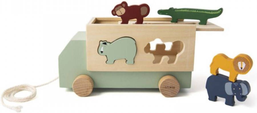 Trixie Trekfiguur Vrachtwagen 23 Cm Hout Naturel/groen 6 delig