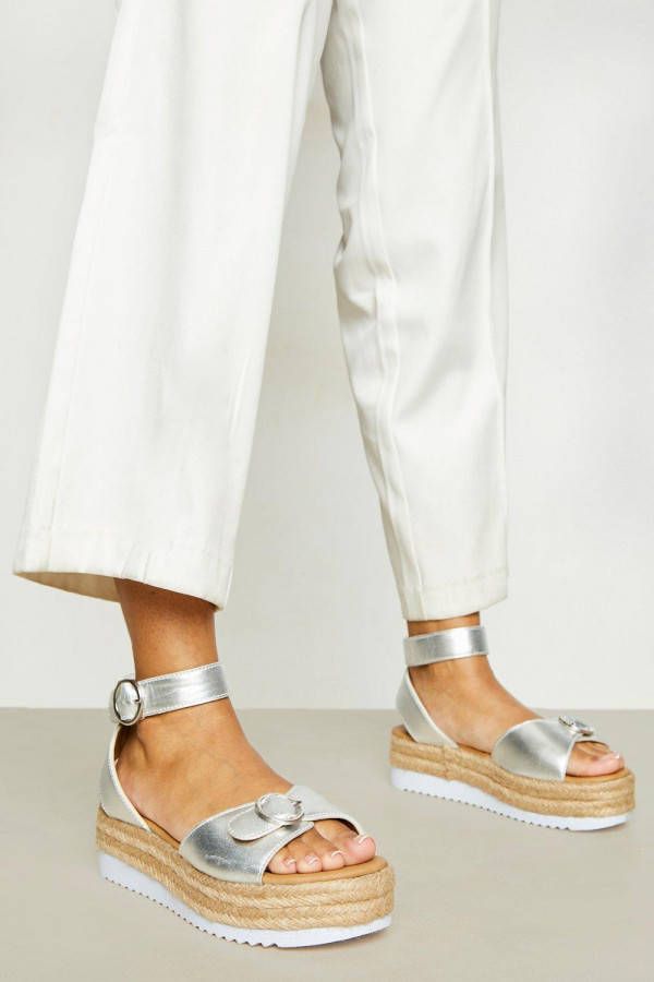 boohoo Brede Plateauzolen Met Gesp, Silver