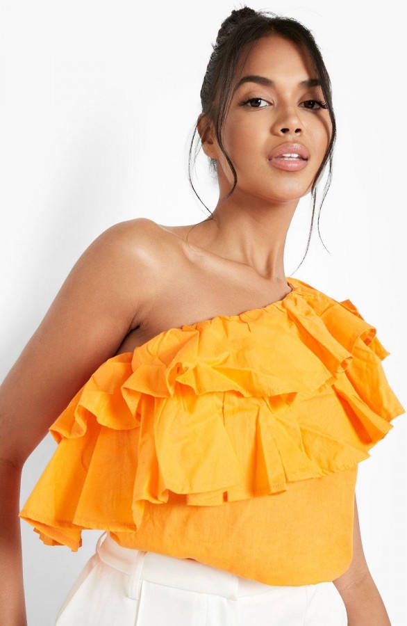 boohoo Geweven Top Met Franjes En Eé, n Blote Schouder, Orange