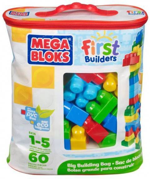 Mega Bloks MATTEL First Builders bouwstenen medium 60 stuks basiskleuren DCH55