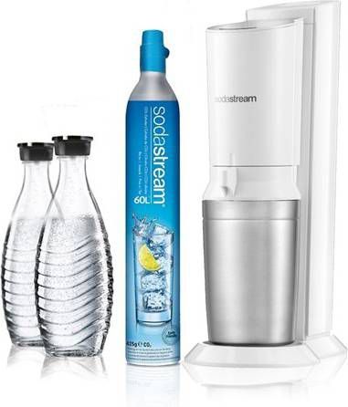 Sodastream Crystal White toestel incl. 2 glazen karaffen en 60L CO2 cilinder Waterkan Zwart