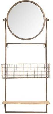 Clayre & Eef Spiegel 42x100 cm Bruin Ijzer Hout Rond Grote Spiegel