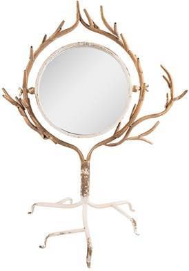 Clayre & Eef Spiegel 51x37x65 Cm Beige Goudkleurig Ijzer Glas Staande Spiegel Tafel Spiegel Beige Staande Spiegel Tafel