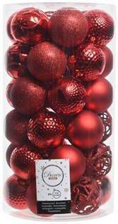 Decoris 2 stuks Kerstbal glans mix dia6cm kerstrood