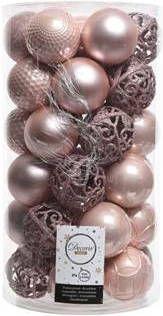 Decoris 2 stuks Kerstbal glans mix dia6cm poeder roze