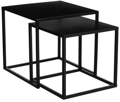 Mica Decorations Set Van 2x Bijzettafels Goa Vierkant Metaal Zwart 29/33 Cm Bijzettafels