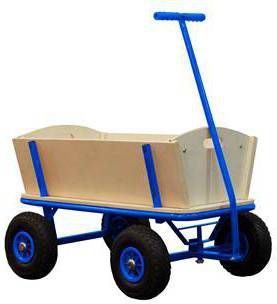 Sunny Billy Beach Wagon/Bolderkar Van Blank Hout Bolderwagen Met Luchtbanden In Blauw