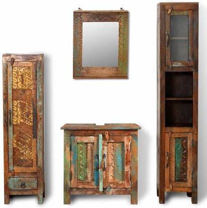 vidaXL Badkamerset met zijkasten en spiegel massief gerecycled hout