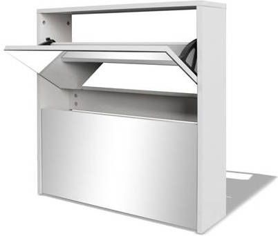 vidaXL Schoenenkast tweelaags met spiegel 63x17x67 cm wit
