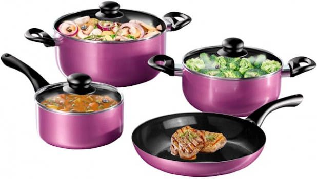 HSP Hanseshopping 4 delige pannenset Ceraflon Diamant Berry, 4 delige pannenset Ceraflon Diamant Rood, 4 delige pannenset Ceraflon Diamant Grijs, 4 delige pannenset Ceraflon Diamant Koperkleur, 4 delige pannenset Ceraflon Diamant Goudkleur