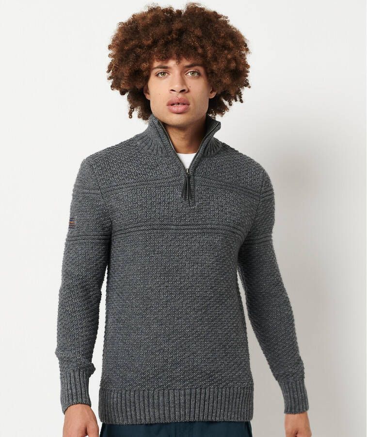 Superdry gemêleerde grofgebreide trui JACOB HENLEY thu concrete twist
