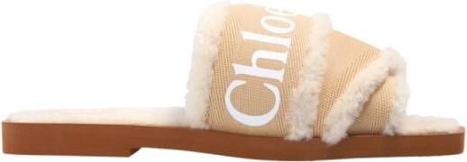 Chloe Chloé, Woody slipper met schapenvacht en logo