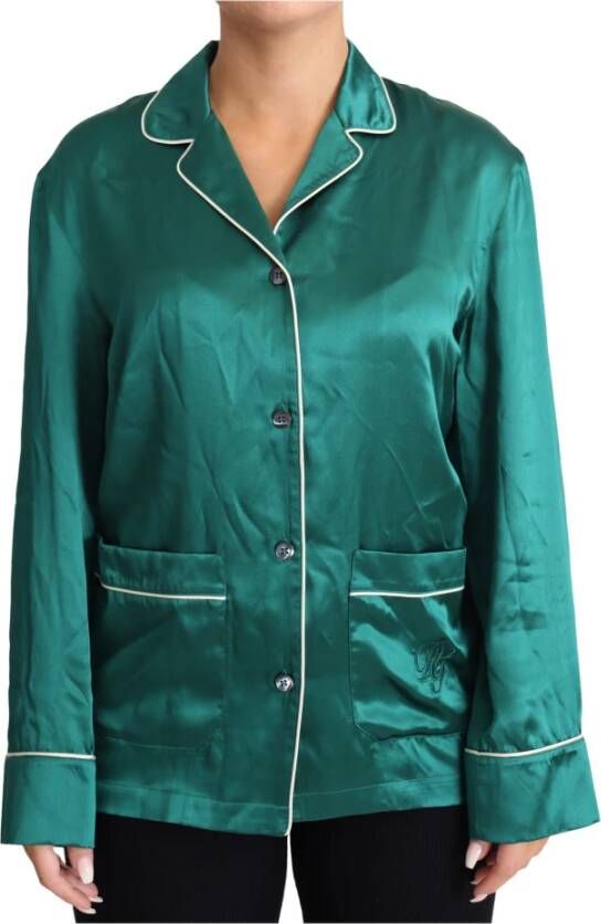 Dolce & Gabbana Green Pyjama Blouse Silk Lounge Sleepwear Top , Groen, Dames
