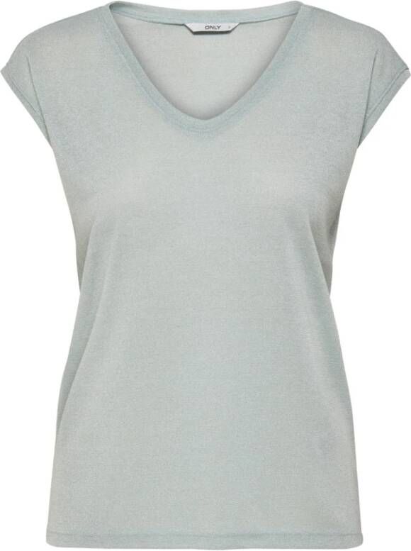 Only Silvery S/S V Neck Lurex Top JRS Noos 15136069 , Grijs, Dames