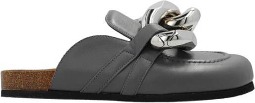 JW Anderson Lederen dia`s met kettingdetail , Grijs, Dames