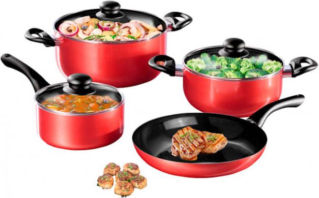 HSP Hanseshopping 4 delige pannenset Ceraflon Diamant Rood, 4 delige pannenset Ceraflon Diamant Berry, 4 delige pannenset Ceraflon Diamant Koperkleur, 4 delige pannenset Ceraflon Diamant Grijs, 4 delige pannenset Ceraflon Diamant Goudkleur