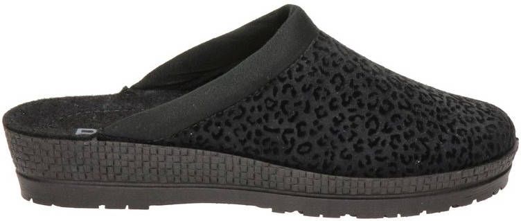 Rohde pantoffels met panterprint zwart