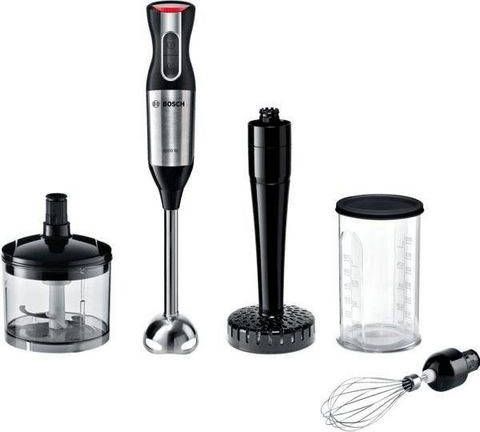 BOSCH Staafmixer ErgoMixx Style MS6CM6155 12 snelheidsinstellingen, edelstalen kast, hakmolen, garde, propuree, edelstaal/zwart