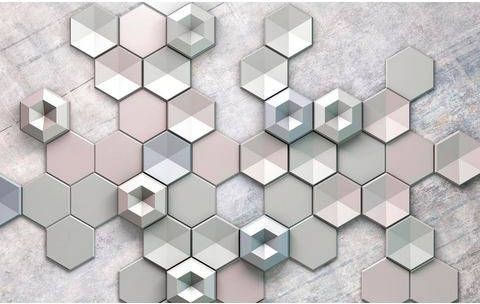 Komar Hexagon Concrete Vlies Fotobehang 400x250cm 4 banen