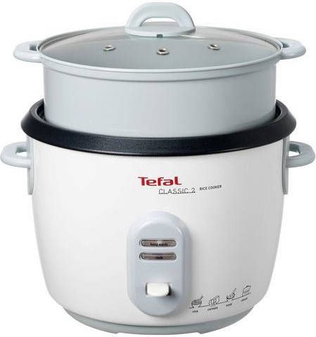 Tefal Rijstkoker RK1011 voorgeprogrammeerde kookprogramma's, max. 10 kopjes(5 liter ), automatische warmhoudfunctie, handmatige aanpassingen, perfect gegaarde rijst, stoommand voor bijv. groente