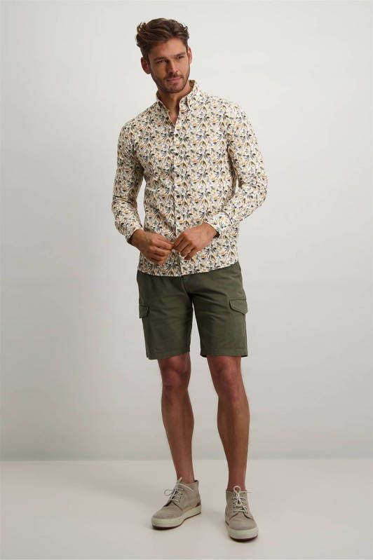 State of Art slim fit overhemd met all over print brique/mosgroen