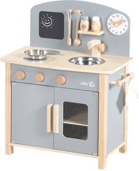 Roba ® Speelkeukentje Speelkeuken, grijs/naturel met krijtbord, koekenpan en keukenaccessoires