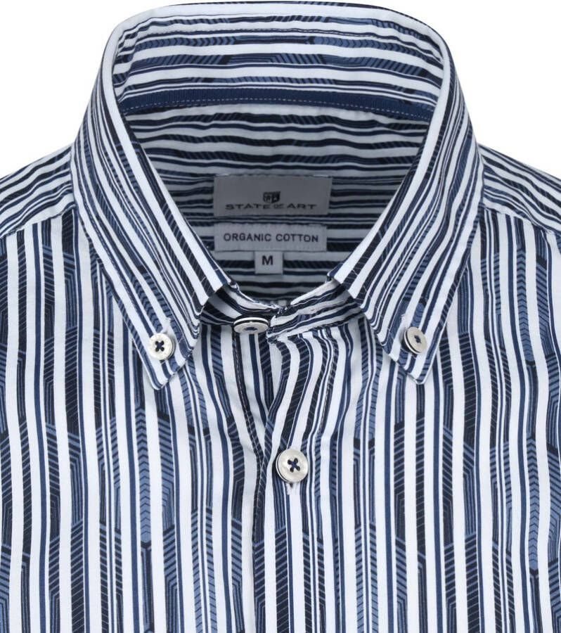 State of Art gestreept slim fit overhemd met biologisch katoen kobalt/marine
