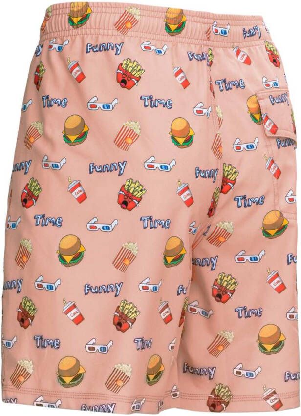 Falcon zwemshort Dray met fastfood print zalmroze