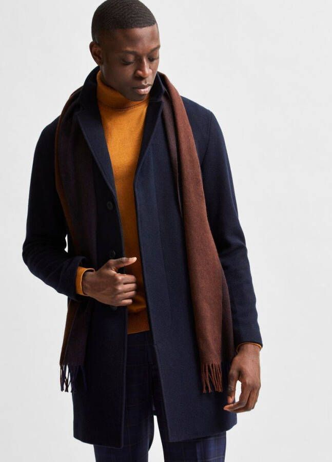 Selected Homme Mantel in wolblend met steekzakken en ruitdessin