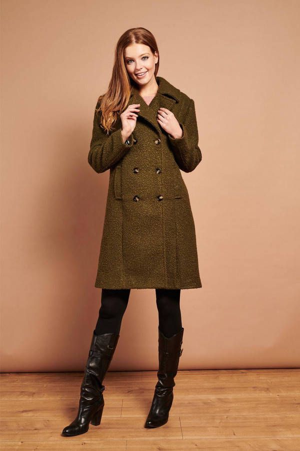 Smashed Lemon teddy coat Merel met wol olijfgroen