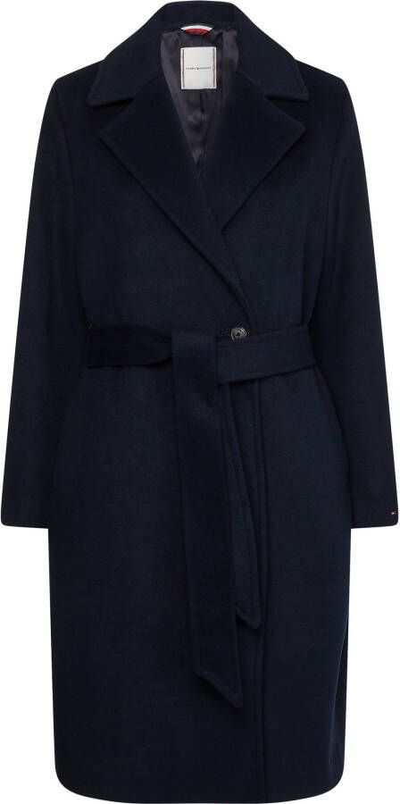 Tommy Hilfiger Donkerblauwe Mantel Wool Blend Db Belted Coat