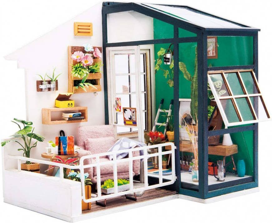 Robotime Balkon Dagdromen Dgm05 Houten Modelbouw Mini Poppenhuis Met Led Licht Diy