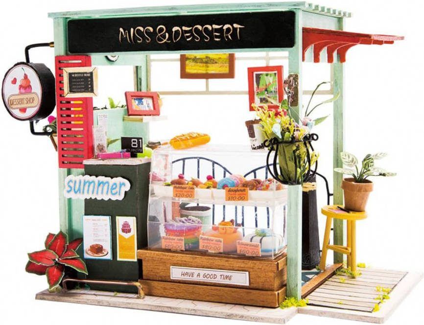 Robotime Ijs Kraam Dgm06 Houten Modelbouw Mini Poppenhuis Met Led Licht Diy