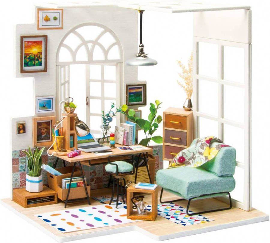 Robotime Soho Tijd Dgm01 Houten Modelbouw Mini Poppenhuis Met Led Licht Diy