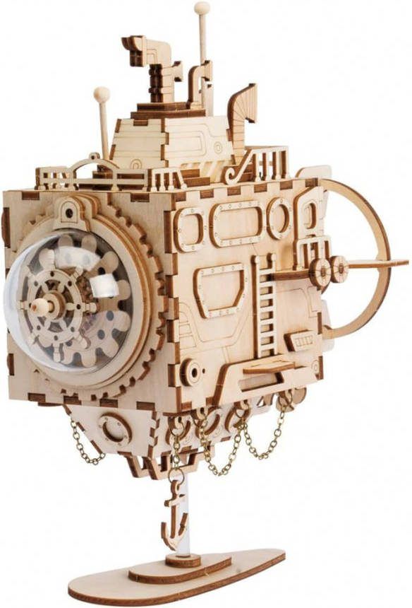 Robotime Onderzeeër Am680 Houten Modelbouw Muziekdoos Steampunk Diy
