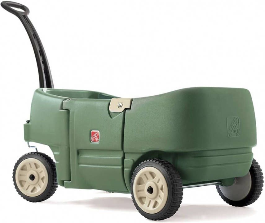 Step2 Wagon For Two Plus Bolderwagen Met 2 Zitjes Met Gordels Kunststof Bolderkar In Groen Met Duwstang