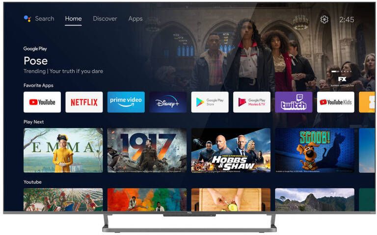 TCL QLED TV 55C728X1, 139, 7 cm/55 ", 4K Ultra HD, Smart TV | Android TV, Android 11, Onkyo geluidssysteem, gaming tv