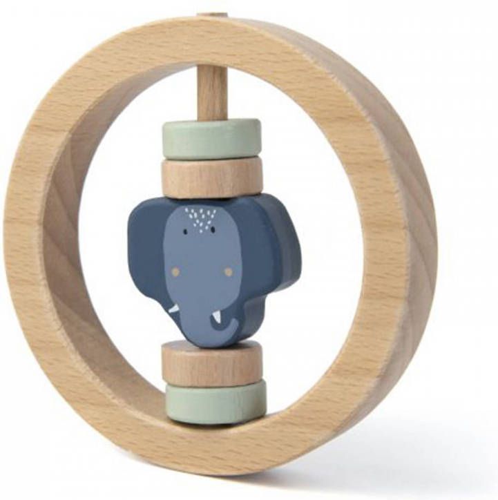 TRIXIE Baby Accessoires Wooden round rattle Mrs. Elephant Blauw