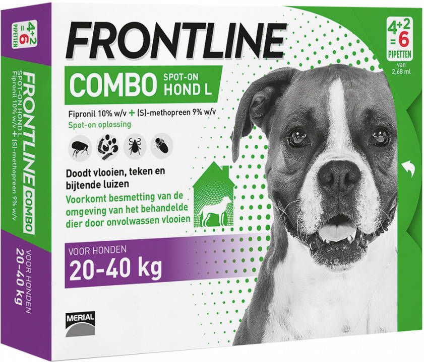 Frontline Combo L: van 20 tot 40 kg Anti vlooienmiddel en tekenmiddel Hond 3 pipetten