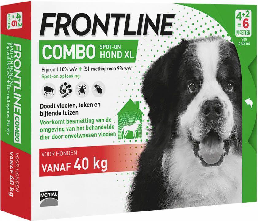 Frontline Combo Spot On Hond XL Vanaf 40 kg Dubbelpak 2 x 6 Pipetten x 4, 02 ml